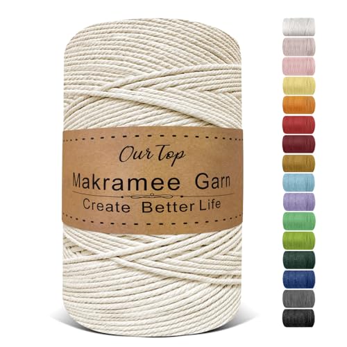 OurTop Hilo Macrame, 3mm x 500m Cuerda Macrame de 4 Hilos Cordon Macrame Hilo de Macramé para Manualidades, Colgar de La Pared, Decoración Bohemia, Natural