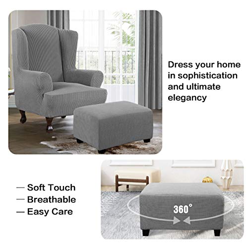 Image of H.VERSAILTEX Ottoman Cover Slipcover Rectangle Fit Length 29 inch-34 inch Footrest Sofa Slipcovers Stool Cover Footstool Protector Covers Feature Stretch Thick Soft Jacquard Fabric Removable Washable - Dove