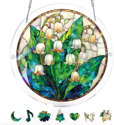 Kaayeewood Acrylic Puzzle for Adult, Colorful Secret Lily Valley Sun Catchers Window Hanging Panel 83 Pieces Puzzle SunCatchers for Home Decor Birthday Women Men Mom 7.36 in