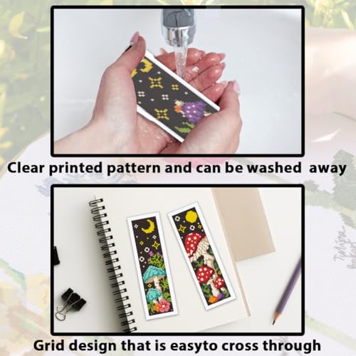 Image of ACRNIGHEET 6PCS Cross Stitch Bookmark Kits Mushroom Pattern Stamped Cross Stitch Kits for Beginners Adults DIY Stamped Embroidery Bookmarks with Instructions Hand Embroidery Craft Gift