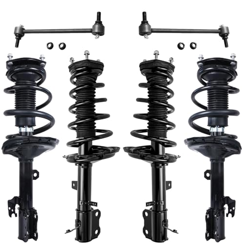 Image of Detroit Axle - AWD 6pc Struts Kit for 2004-2007 Toyota Highlander Lexus RX330 RX350 RX400h, 4 Front Rear Struts and Coil Spring Assembly 2 Front Sway Bar End Links Replacement Suspension Kit
