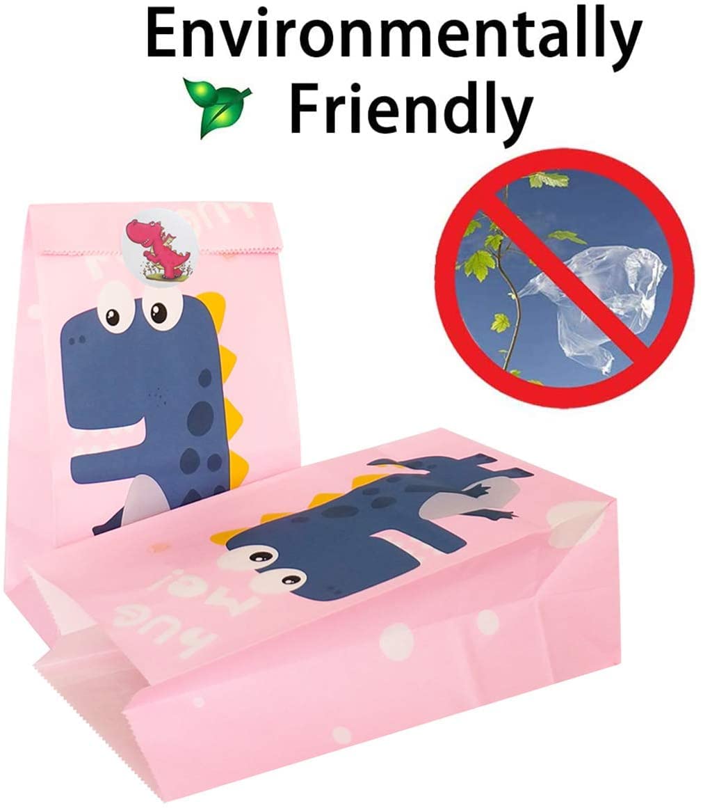 Mooshy 8 Sacchetti Regalo Di Carta Con Manici, Tema Dinosauro, Colorati, 22x16x8 Cm, Per Feste Bambini E Compleanni