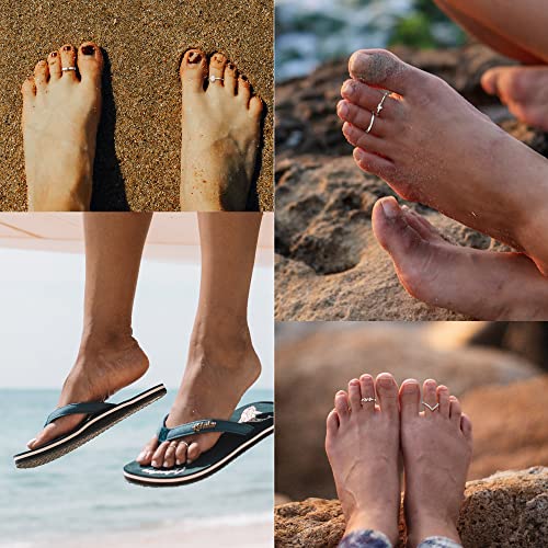 Mjust 14K Gold Plated Toe Rings For Women Thin Adjustable Toe Rings Set Cz Heart Open Toe Rings Beach Foot Jewelry For Summer (Silver-1) #TOP7