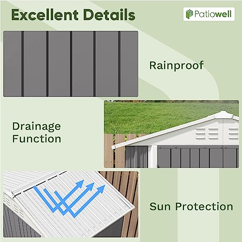 Image of Patiowell 6x4 FT Outdoor Storage Shed, Metal Outdoor Sheds with Vents&Lock | Water-Resistance Garden Shed of Galvanized Steel for Lawn, Patio, Backyard Garden Tools, Bikes, Gray