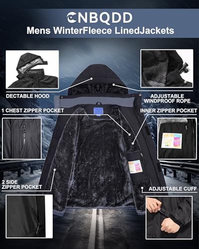 Image of CNBQDD Winter Jackets Mens Skiing Coats Warm Waterproof Ski Snow Coat with Hooded for Cold Weather