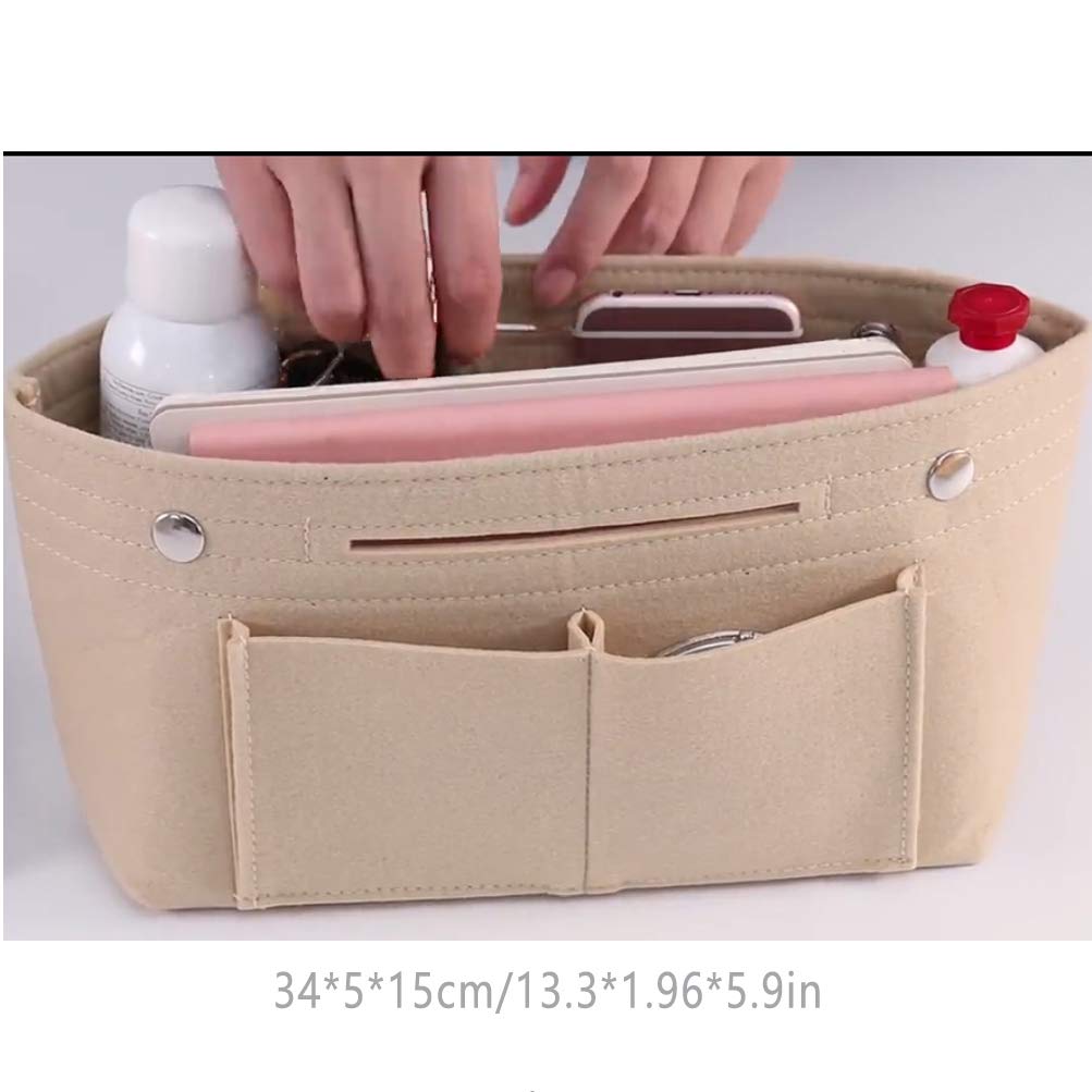Handtas organizer, tas organisator cosmetische organisator vilt insert tas voor handtas reizen innerlijke portemonnee draagbare make-up tassen (kleur: rood, maat: 25 x 16 x 14,5 cm
