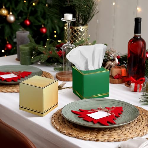 Image of Fourluoo 12 Pack Facial Tissues Cube Boxes Face Box 600 Sheets 3 Ply Soft Paper Square Tissues Bulk for Car Pocket Toilet Household Bedroom Family(Red Green Gold)
