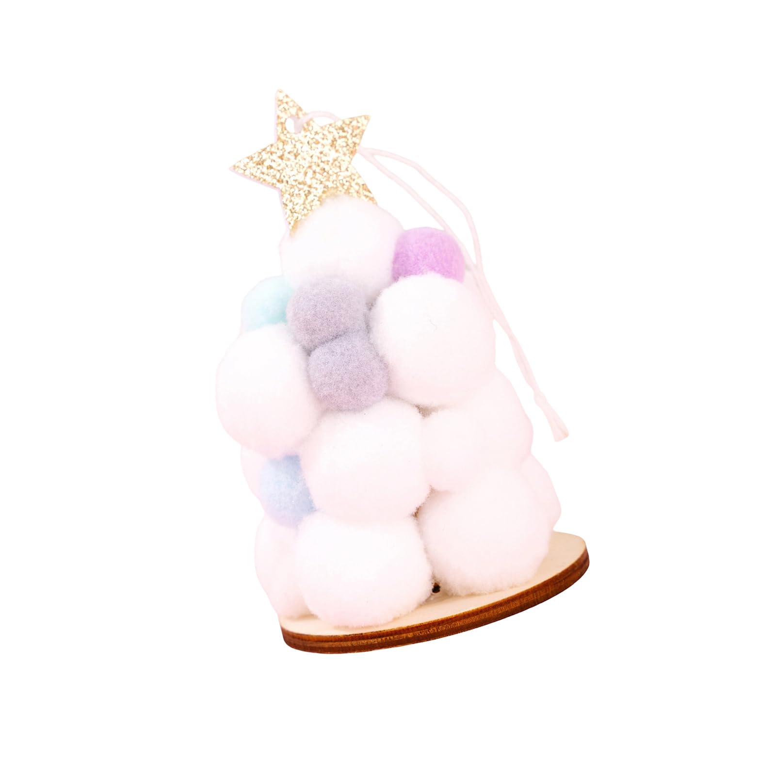 Elnwnnkc E Ball Christmas Tre Ornament With Wooden Bas And Gold Star, Soft Holiday Decor For Tre And Hom Display Plush Ball Ornament Holiday Cord Accent Wooden Bas Star Top Festiv Hom Party Mantel Door