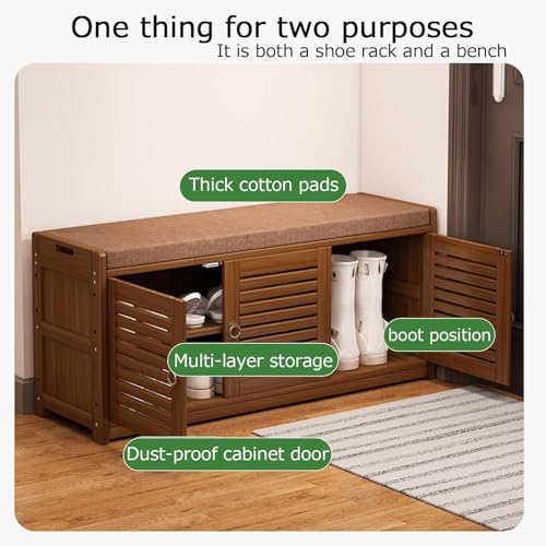 Banc à chaussures avec 2 portes et rangement 70cm à grille - 4