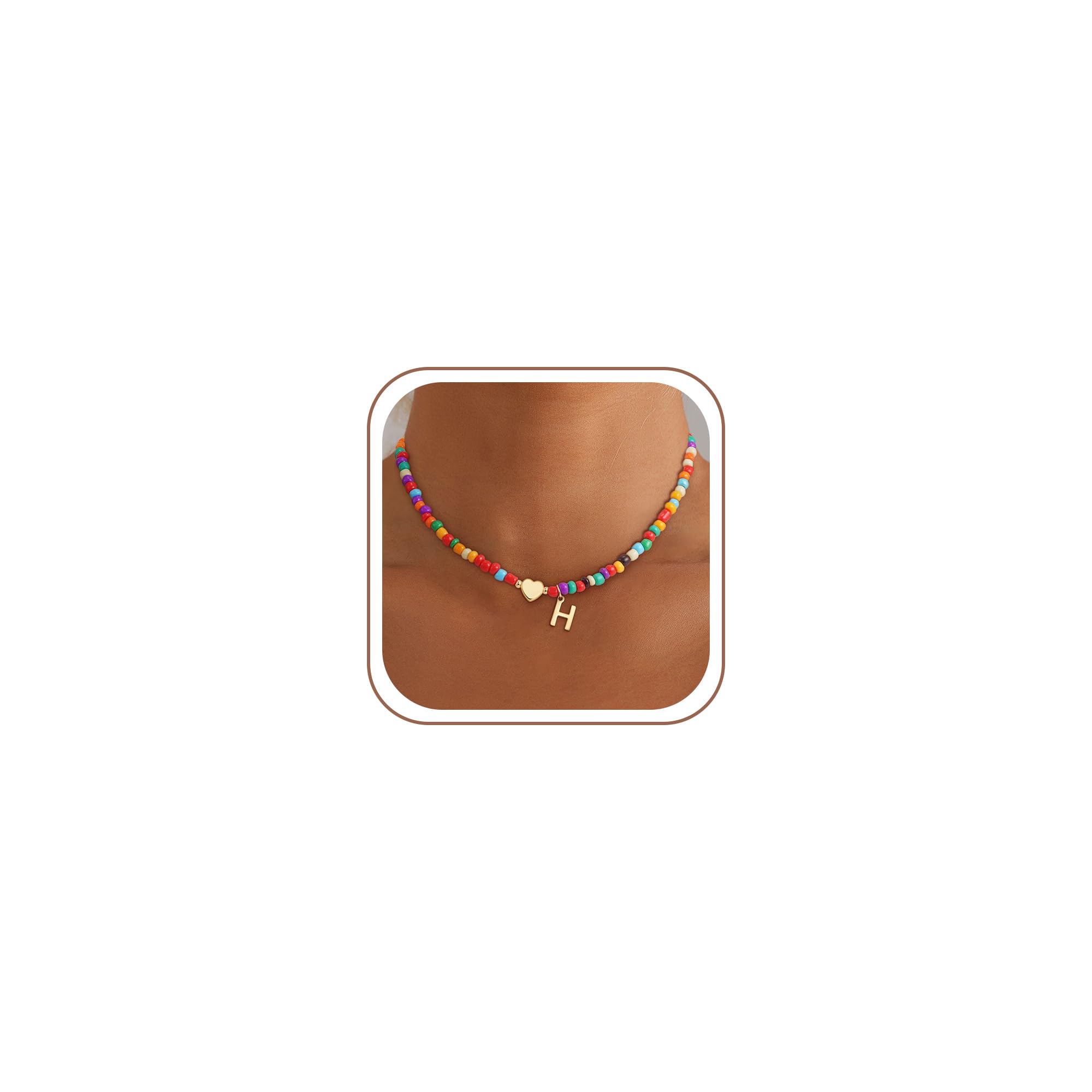 Eaciy Colorful Initial Necklaces for Girls Women Kids - Teen Girls Gifts Trendy Beaded Initial Necklace Dainty Letter Gifts Choker Necklace for Girl Jewelry