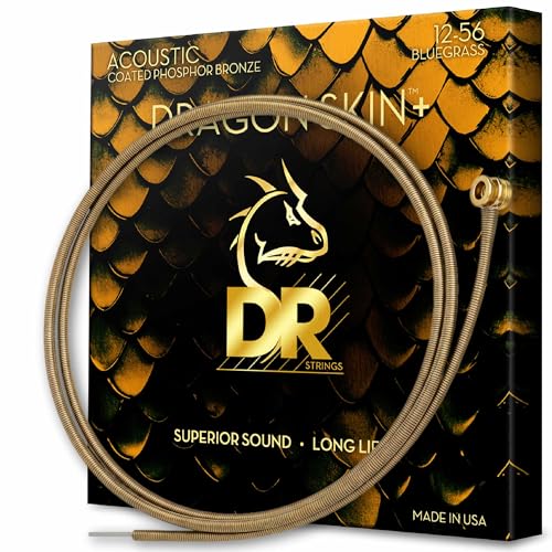 DR Strings - DRAGON SKIN+ Acoustic Guitar Strings 6-String Set - Bluegrass 12-56 - Phosphor Bronze - Acoustic Guitar Accessories (DAP-12/56)