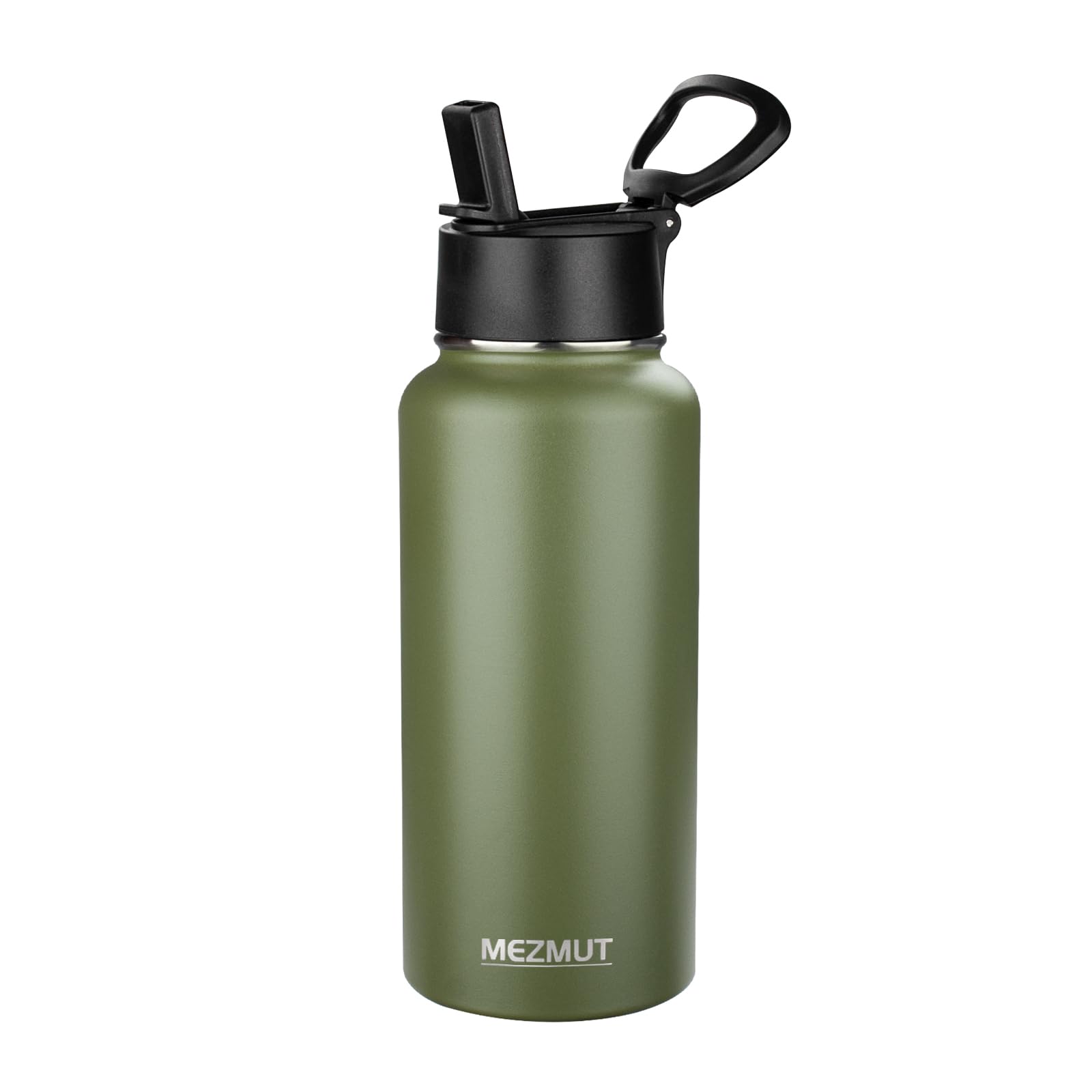 MEZMUT 32oz Metal Sports Insulated Water Bottle with Straw Lid(Navy Green) Navy Green-1 Lid 32.0 fluid_ounces Straw Lid