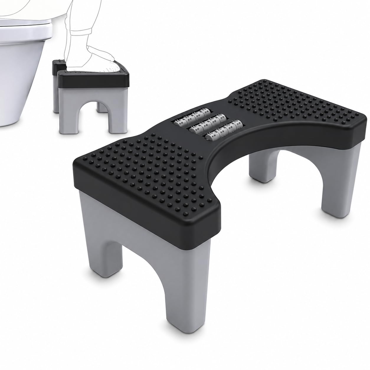 DIYU Perfect Posture Bathroom Toilet Step Stool with Massage Rollers | 18 cm Height Foldable Squat Stool | Polypropylene (PP) Anti-Slip Toilet Foot Rest for Better Posture & Comfort | Grey & Black-image-14