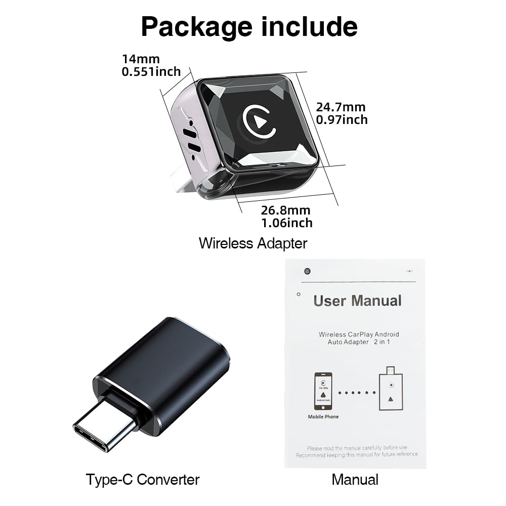 GemCoo Adattatore Carplay Wireless & Android Auto Wireless – 2-in-1, USB-C, BT 5.4, Riconnessione Rapida ~5s, per Auto con Carplay Filiare/AA, per iOS 10+/Android 11+