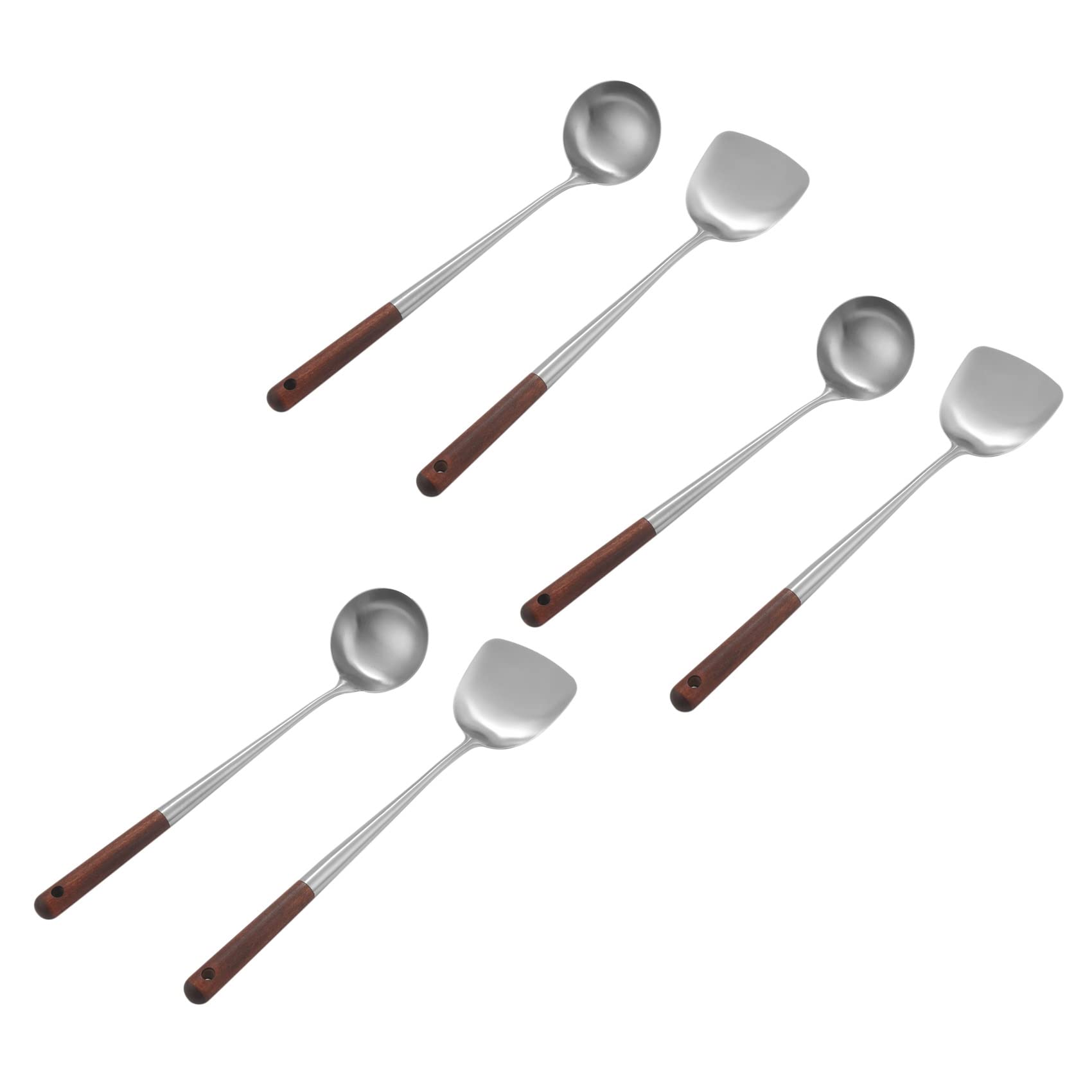 JIVIMOCO 3X Wok Spatula and Ladle Tool Set, 17 Inches Spatula for Wok, Stainless Steel Wok Spatula