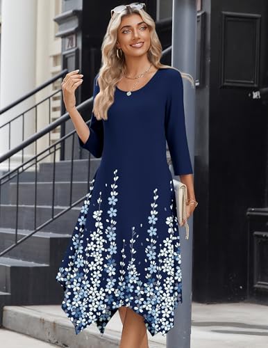 Image of Zeagoo Midi Dresses Women 2026 Dress 3 /4 Sleeve Casual Dresses with Pockets A Line Summer Beach Sundress