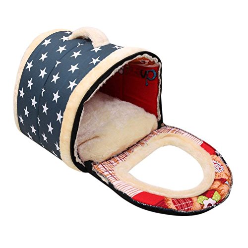Lit et maison 2 en 1 bleu taille M pour chien et chat pliable - 5