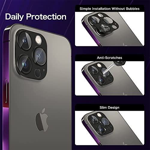 Niboow Camera Lens Protector for iPhone 14 Pro / 14 Pro Max, Aluminum Alloy 9H Tempered Glass, HD Full Cover, Black - Image 3