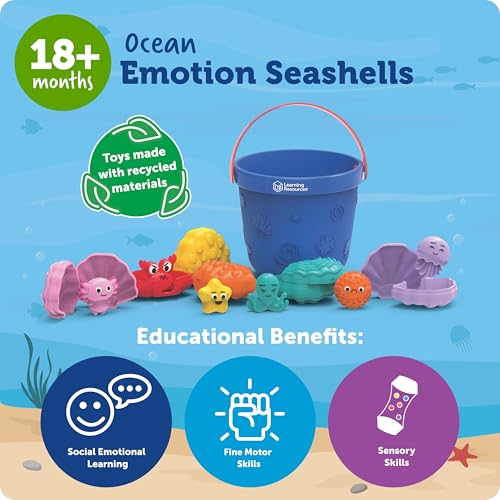 Image of Learning Resources Ocean Emotions Seashells | Sea Animals and Bucket, Sand Toys for Sandbox, Kids Beach Toys, Summer Sensory Bin Toy, Outdoor Water Toddler Toy