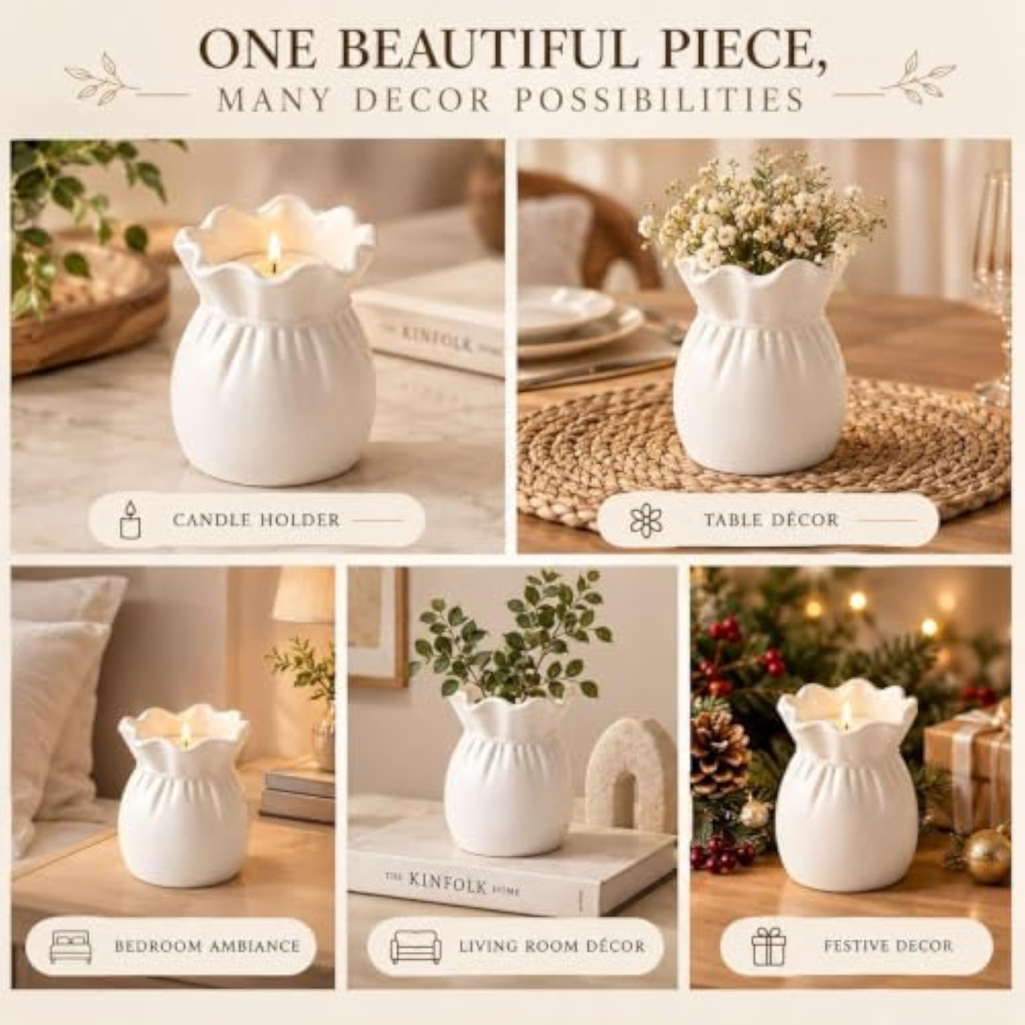 Ceramic Ruffled Candle/Candle Holder, Elegant Home Decor