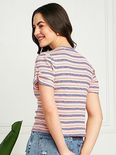 Image of Modeve Women Striped Half Sleeves Top for Summer