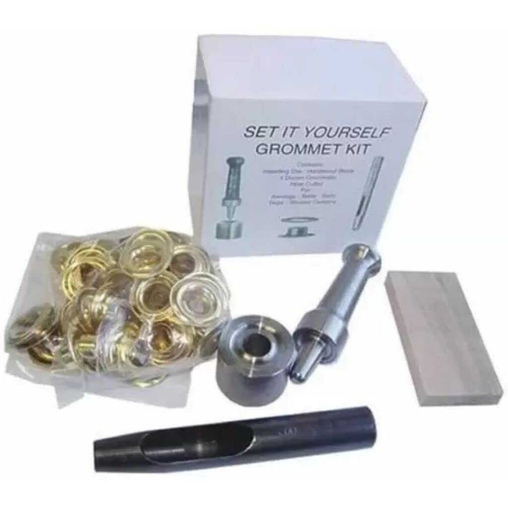 Tarps Now ® Grommet Tool Kit #1 (9/32" Hole) with Grommet Die Cutting Punch, Small Cutting Board, and Paired Sets of Grommets and Washers for Tarp