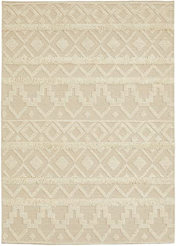 Luxor Living Boho Teppich Wohnzimmer, Handgewebter Wollteppich für Skandinavisch Hygge Wohnräume,...