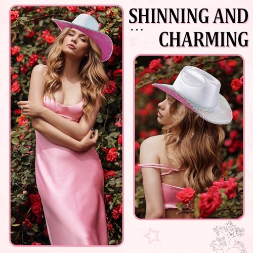 Image of Hercicy Rhinestone Cowboy Hat with Diamond Fringe CowHat for Cosplay Wedding circumference between 21.5 and 23.5 inches