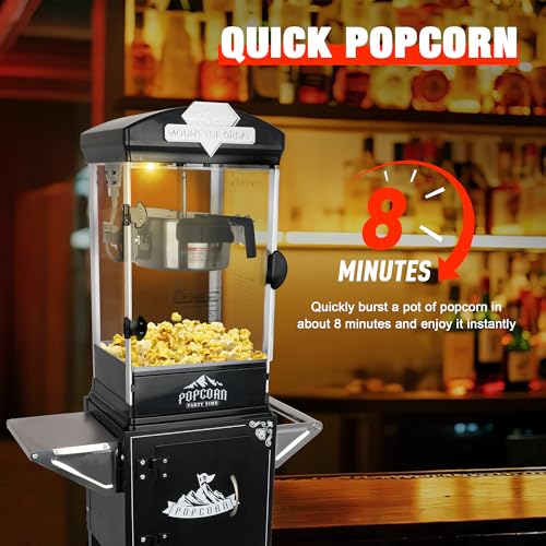 Image of Montary 10 Oz Commercial Popcorn Machine with Cart,Vintage Style Popcorn maker Equipped with Popcorn Scoops, Heated Deck & Storage for Home Movie House and Carnival,Black