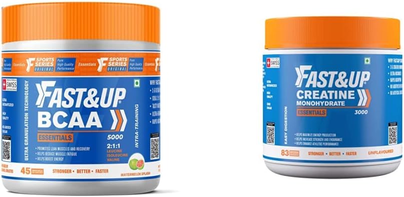 BCAA Basic (45 Servings, Watermelon Flavour) BCAA Supplement with 2:1:1 Ideal Ratio Leucine & Fast&Up Creatine Monohydrate (250 gms, 83 Servings)