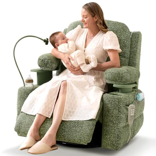 Image of MAMAZING Lullapod Power Nursery Rocking Chair with HugAssist Armrest | Triple Motor Power Nursing Recliner with 270 Swivel Glider & Quiet Rocking, Dual Charging Ports & Built-In Storage