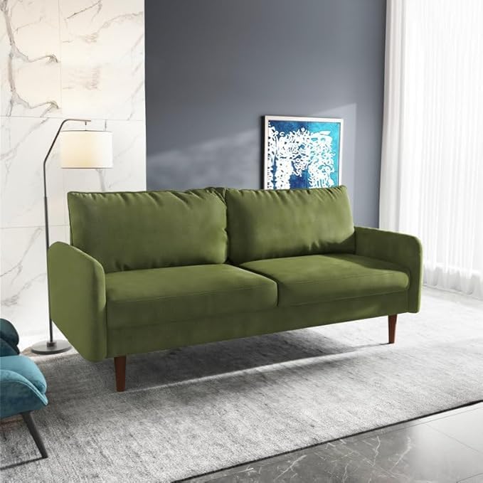 Image of Morrone Velvet Loveseat 3-Seater Sofa, Modern Upholstered Couch for Living Room, Bedroom and Office, Plush Cushion Accent Seating Furniture (Olive Green, 3 Seater)