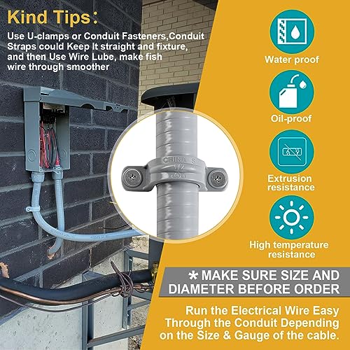 Liquid Tight Conduit and Connector Kit, 1 Inch Electrical Conduit Type B,100ft, Flexible Nonmetallic Conduit with Straight and Right Angle Conduit Connector, UL Listed