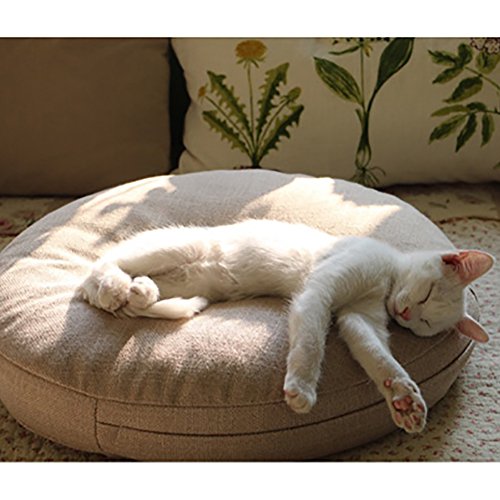 Novwang Natural Linen Round Floor Pillow Seating Cushion With Removable Zippered Cover Room Décor Pouf For Meditation, Yoga, 17.7X17.7 Inch, Light Grey #TOP4