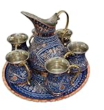 COPPER MUG SET, It's All Made of Thick Copper. Outside is Hammered, Completely Handmade. (Blue And Copper)