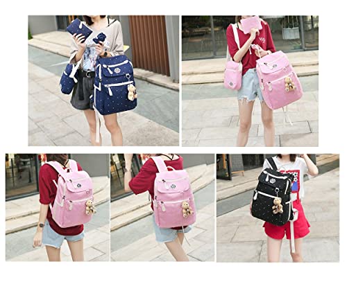 Polka-Dot Girls Backpack-Combo, Canvas School Bags Casual Daypack, Pink Elementary Girls Bookbags With Crossbody Bag #TOP2