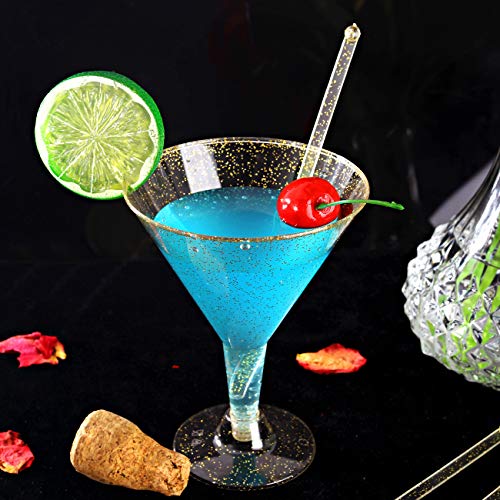 Liacere 24 Pack Gold Glitter Plastic Martini Glasses - 6.25oz Disposable Cocktail Glasses - Plastic Margarita Glasses Perfect for Wedding And Parties