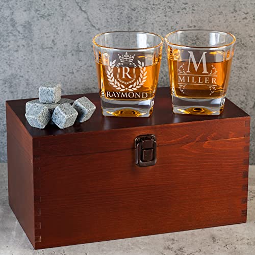 Amazing Items Set of 2 - Personalized Whiskey Glasses w/Name & Initial - 9 Designs - 9 oz, Limited Edition Monogrammed Rocks Glasses for Dad Gifts - Image 3