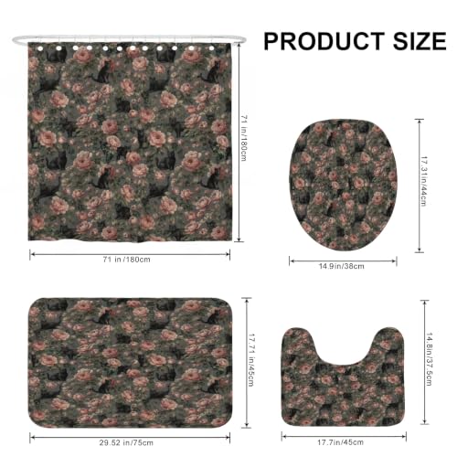 Rideau de douche vintage imperméable polyester avec tapis bohème chat - 4