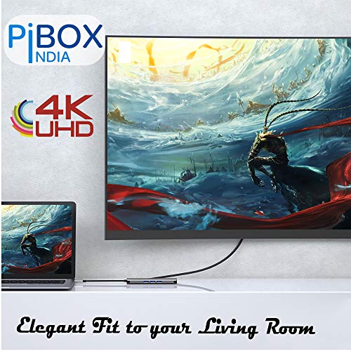 Image of PiBOX India, USB C Hub Dock- 9 in 1 Aluminum Type C Adapter with 4K HDMI, Ethernet 1000mbps RJ45, 3 USB 3.0, USB-C Power Delivery, 3.5mm Audio only, TF /SD Card Reader, MacBook / /Samsung USB C Devices