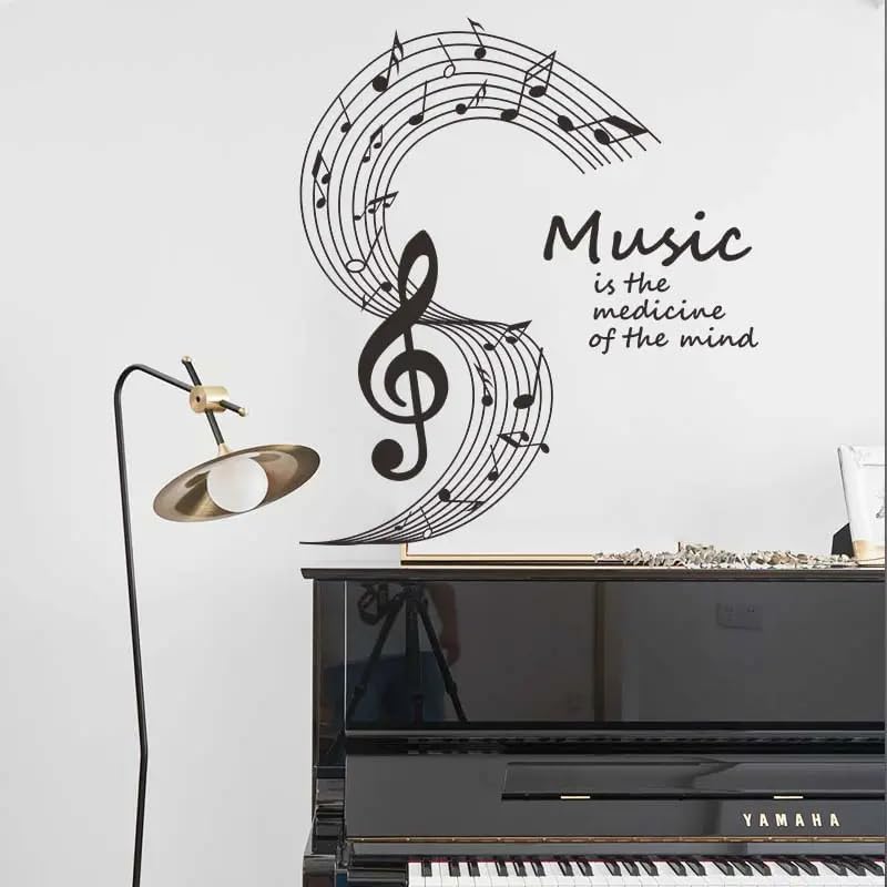 Miniatura 3 de Juego de calcomanías grandes de pared de notas musicales, mural de vinilo de 20 x 18 pulgadas para pared, cocina, guardería, oficina, decoración