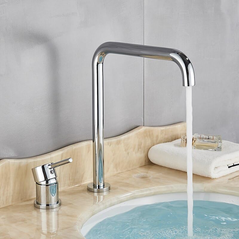 Mitigeur eau chaude froide avec bec rotatif chrome pour lavabo de salle de bain