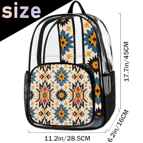 Geometric Floral Vintage Clear Backpack Stadium Approved PVC Backpacks for Adults Heavy Duty Clear Bag for Work Security Travel College2