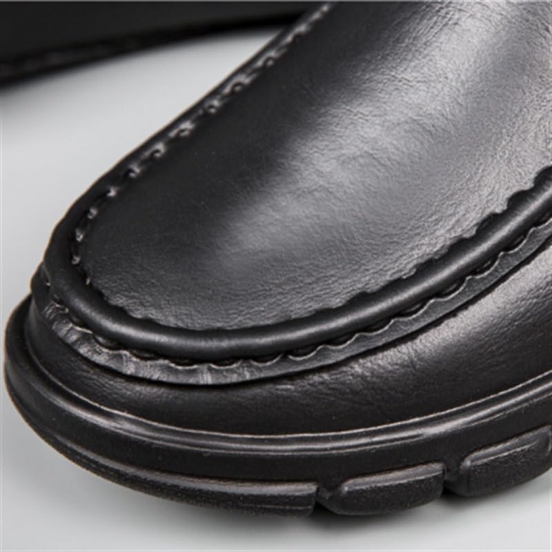 Men's Black Leather Slip-On Shoes Stitching Adhesive Craft Sturdy Non-Slip Sole Soft Upper Contemporary Casual Shoes Stylish Business Shoes 7