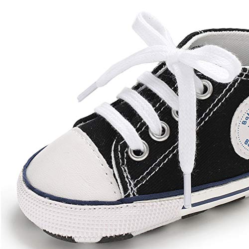 Baby Girls Boys Shoes Soft Anti-Slip Sole Newborn First Walkers Star High Top Canvas Denim Unisex Infant Sneaker (A01-Black, 6-12 Months) #TOP4