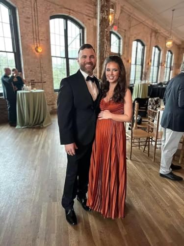 Satin Bridesmaid Dresses Long V Neck Spaghetti Straps A line Pleated Formal Evening Party Gowns BM0073