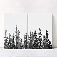 2 Panel Canvas Wall Art Black and White Pine Tree Canvas Prints Home Artwork Decoration for Living Room,Bedroom - 16