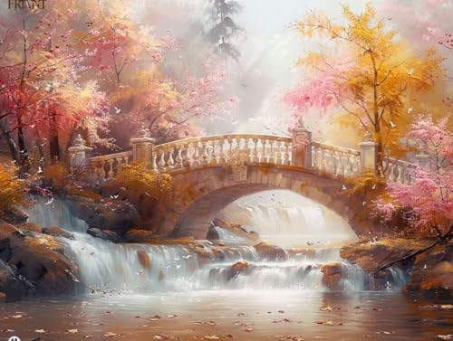 Peinture Diamant pont d'automne pour sublimer la décoration murale du salon 70x90cm