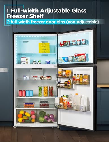 Image of BLACK+DECKER 24 Cu. Ft. Top Mount Refrigerator with Freezer, 2 Door Refrigerator with Top Freezer and Adjustable Temperature Control, Full Size Kitchen Refrigerator, BR2400JB, Black