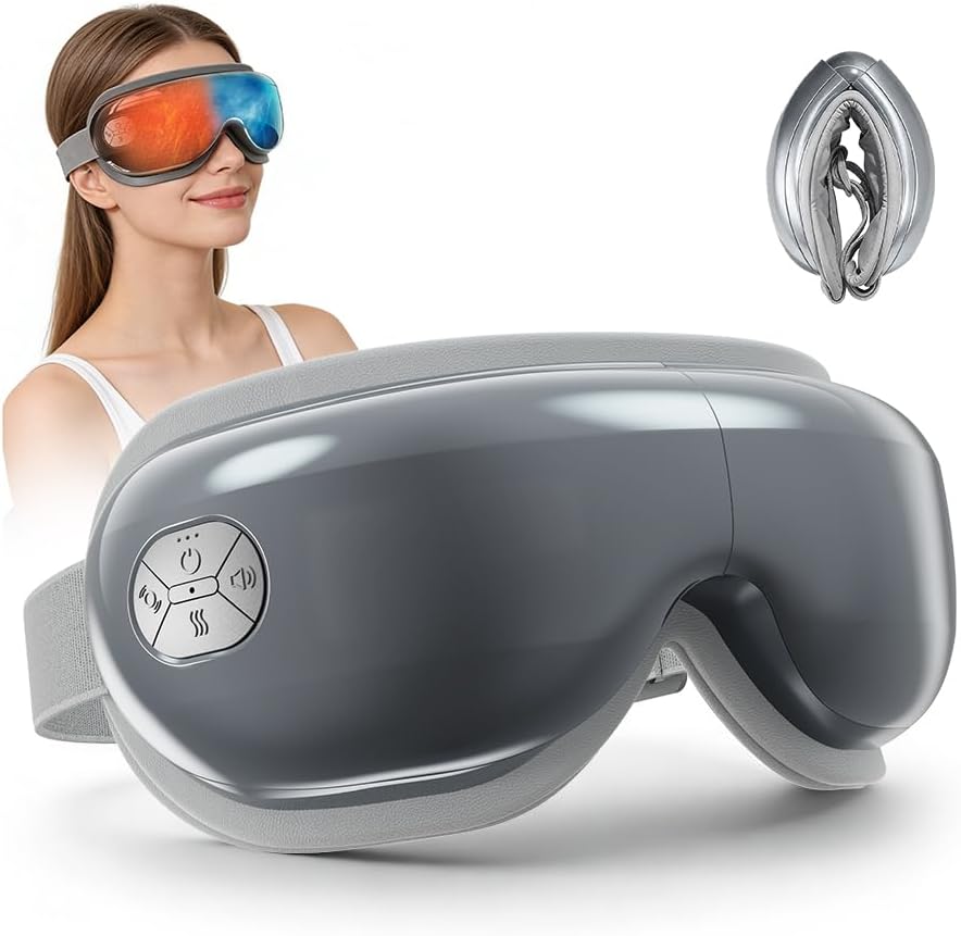 Eye Massager with Heat and Cooling, Eye Mask for Migraine, Heated Face Massager for Dry Eye Strain Relief Improve Sleep, Birthday Gifts for Women Men Gray